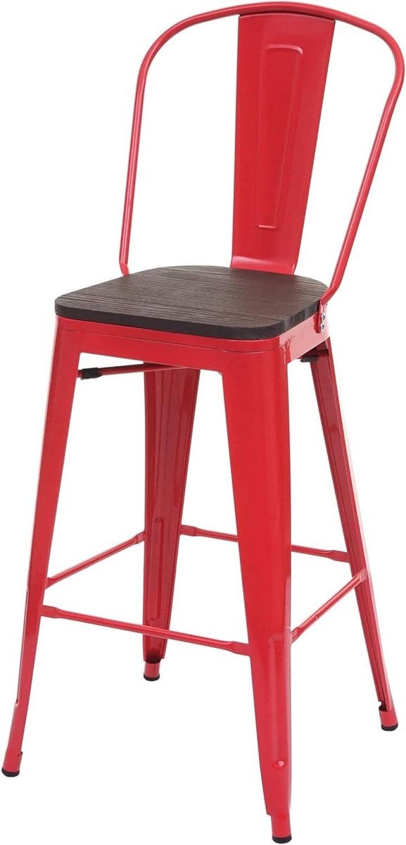 Industriële barkruk met rugleuning en rood frame - Hoogte: 117 cm