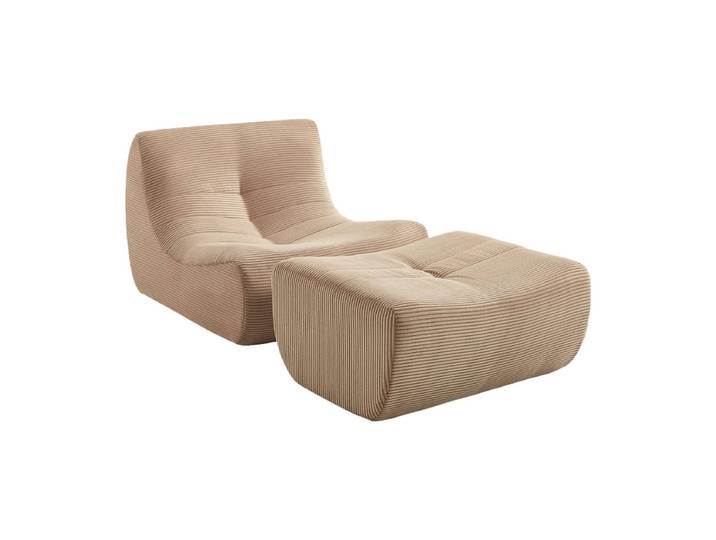 Sweeek Chauffeuse compressée velours côtelé 1 place avec repose pieds SOKOL Beige Foncé