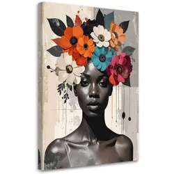 WANDBILD, Frauenporträt mit bunten Blumen im Haar