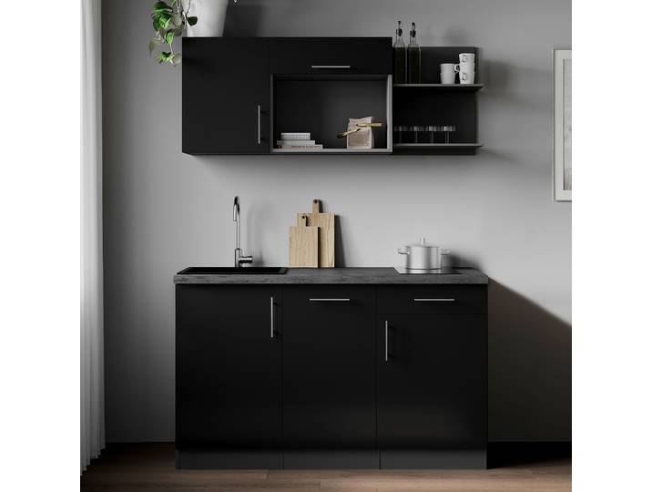 Cuisine équipée Oliver 145 cm sans micro 145 x 200 x 60cm Noir/Noir