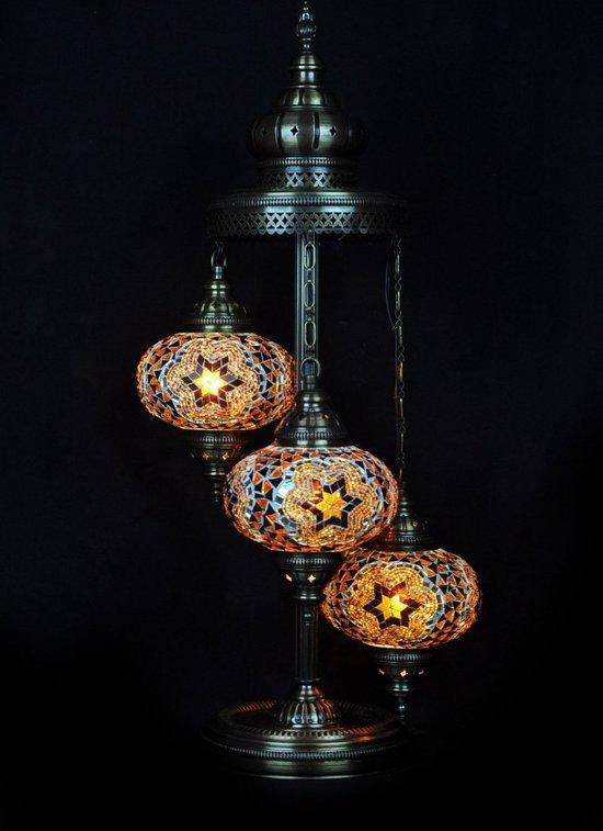 Halay Turkse vloerlamp met mozaïek en 3 bruine bollen, Marokkaanse staande lamp voor de woonkamer, Hoogte: 100 cm
