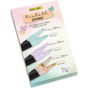 Online Acrylstifte Pastell Lettering Set 18519, sortiert, Rundspitze 0.7&3mm, wasserfest, 6 Stück