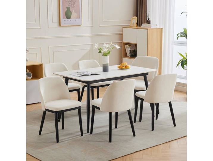 Chaises modernes - LUNSY - Design moderne - Deux coloris (beige marron) - Pieds en bois massif - Revêtement respirant