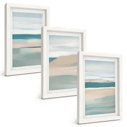 BILDER SET 3er Set - 20x30 cm Weißer Rahmen - Abstrakte blaue Landschaften