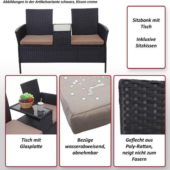Famanu Poly Rattan Gartenbank mit Integriertem Tisch - Schwarz mit Anthrazit Kissen