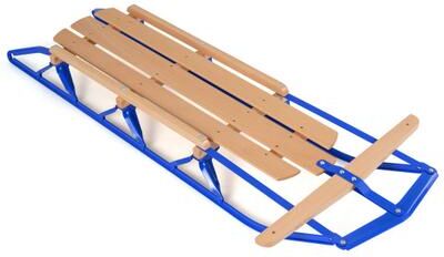 Costway 54 Inch Wood Snow Sled with Metal Runners and Steering Bar-Blue
