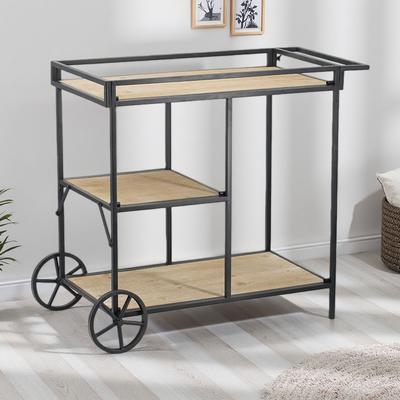 ZWYO HOSIMU "26.8""H Shelf with Wheel - Minimalist Metal Frame and 3 Wooden Tiers, Modern Bar Cart with Sleek Finish and Easy Maneuverability"