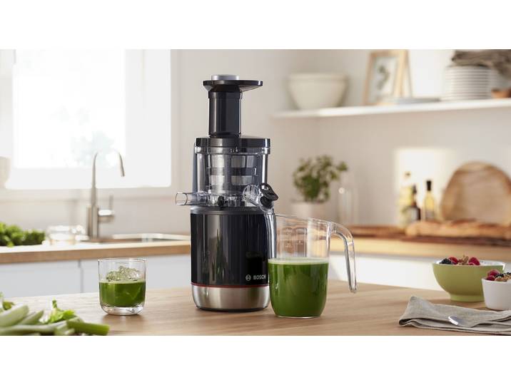 BOSCH Entsafter VitaExtract MESM731M, vitaminschonendes Entsaften, Kaltpresse , silber (schwarz, silber), H:42,7cm, Entsafter, sehr leise, leichte Reinigung, für hartes Obst und Gemüse, schwarz, Entsafter