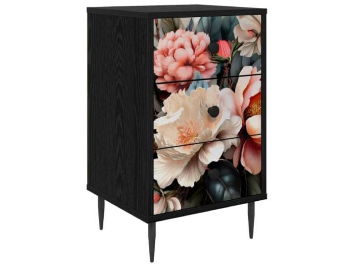 HFXHIJXQ Nachttisch Schwarz Eichen-Optik3 Schubladen 36x33x61cm Kompakte Nachtkommode fürs Schlafzimmer mit 3 Schubladen und erhöhten Füßen für optimale Luftzirkulation.