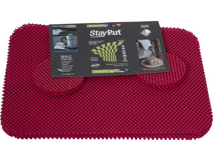 Isagi StayPut 6 stuks rode anti-slip Placemats en Onderzetters