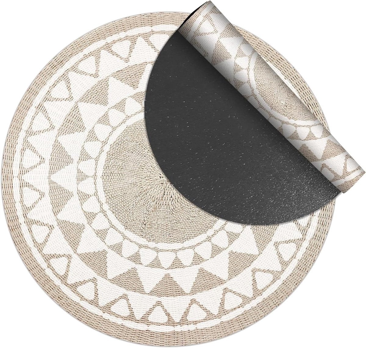 Rond vinyl vloerkleed beige - Waterdicht en wasbaar - Diameter: 100 cm