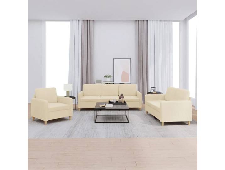 Ensemble de canapés 3 pcs avec coussins Crème Tissu 3202056