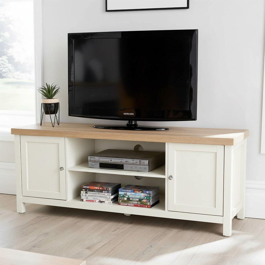 Brambly Cottage Spraggins 2 Door 36mm Thick Top Wide TV Stand Shelf Unit White/Oak 50"