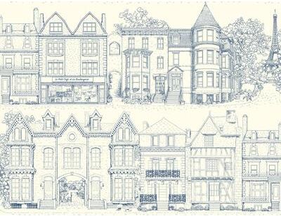 Ashford House Browntone Terrace Blue Wallpaper