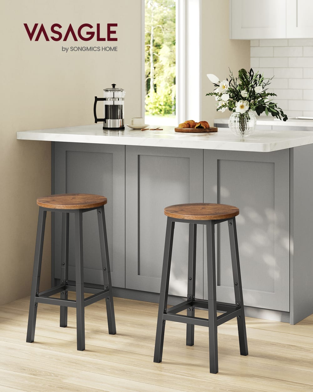 VASAGLE Ensembles de 4 tabourets de bar 64 cm marron Marron 32x65x32cm
