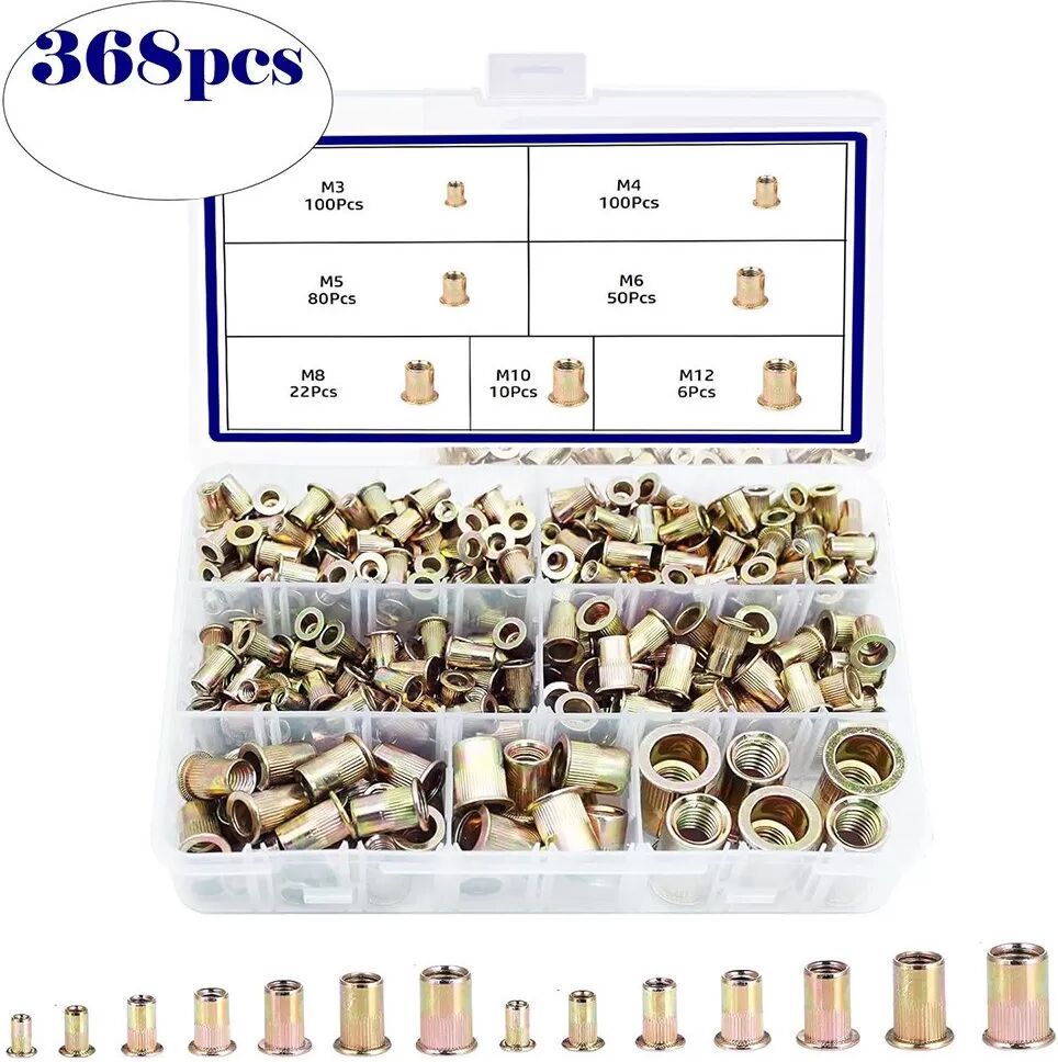 INF 368-teiliges Rändel-Nietmutter-Set, Zinklegierung Gewinde-Einsatz Nutsert Kit