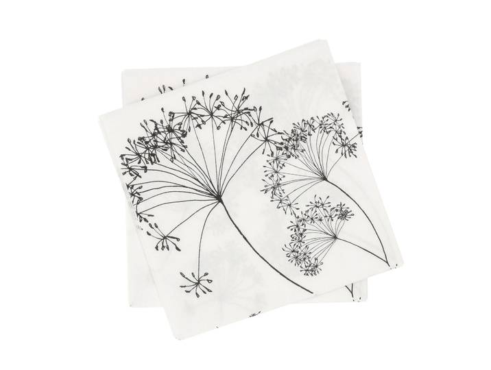 Scandi Essentials Botanical serviette en papier Blanc-noir, lot de 20, 33x33 cm