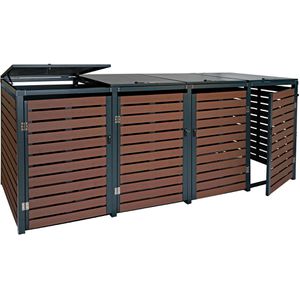 Mendler Mülltonnenbox HWC-K14, WPC/Metall, für 4 Mülltonnen bis 240 Liter, abschließbar