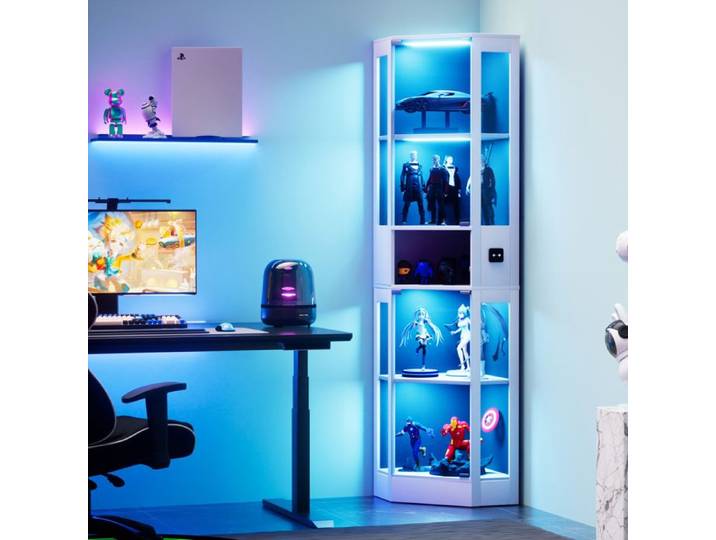 Vitrine en verre - ZEVKOR - 57x40x165 cm - 2 portes vitrées - 5 niveaux - LED et capteur intelligent