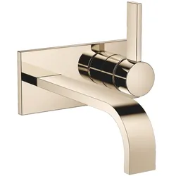 Dornbracht MEM Waschtisch-Wand-Einhandbatterie mit Abdeckplatte, Champagne (22kt Gold), Ausladung 207 mm, starrer Auslauf, rechteckiger luftangereicherter Strahl, Bohrungsdurchmesser Auslauf 37 mm, Bohrungsdurchmesser Einhandbatterie 57 mm, Abdeckplatte