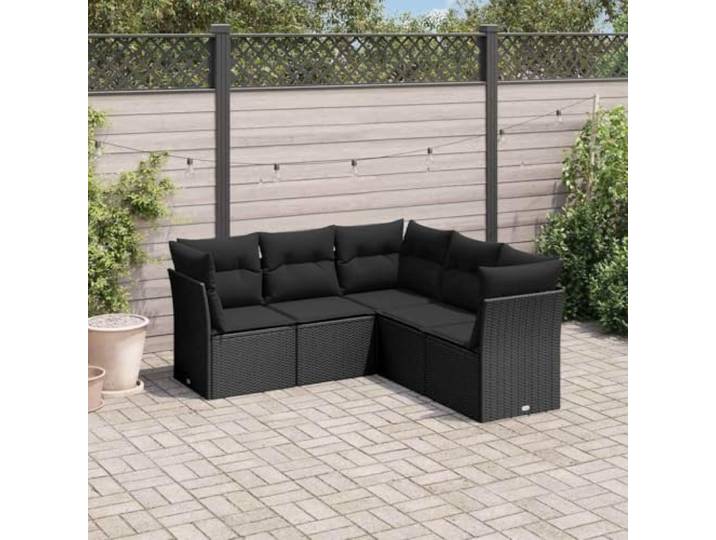 WDGJJFECNMUEHI Résine tressée lavable extérieur canapé 5 pièces Noir Salon de jardin 5 pieces avec coussins noir ensemble canape exterieur resine tressee modulable pour terrasse patio