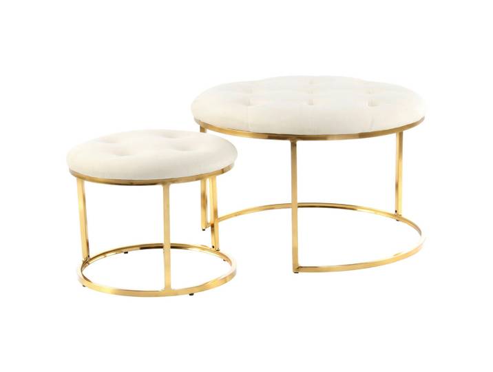 Kayoom Hockerset, Goldfarben, Beige, Metall, 2-teilig, 40x60x32 cm, Wohnzimmer, Sessel, Hocker, Sitzhocker