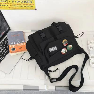 Waterproof Nylon Messenger Bag Crossbody Satchel For Women & Men black Badges