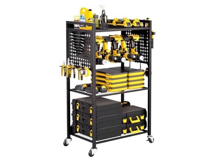VEVOR Chariot à Outils\, 4 Niveaux\, Chariot Servante d'Atelier à roulettes\, Capacité de Charge 68 kg\, Rangement d'Outils Électriques\, Support de Perceuse\, pour Garage\, Atelier de Réparation\, Noir
