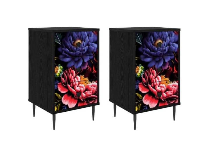 Heofavd 2er Set Nachttisch Kiel Schwarz Eichen-Optik 36x33x61 cm