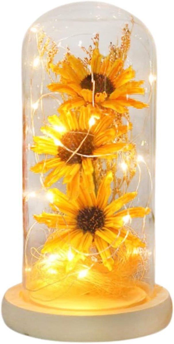 Zonnebloem in Koepel met LED Verlichting - Geel