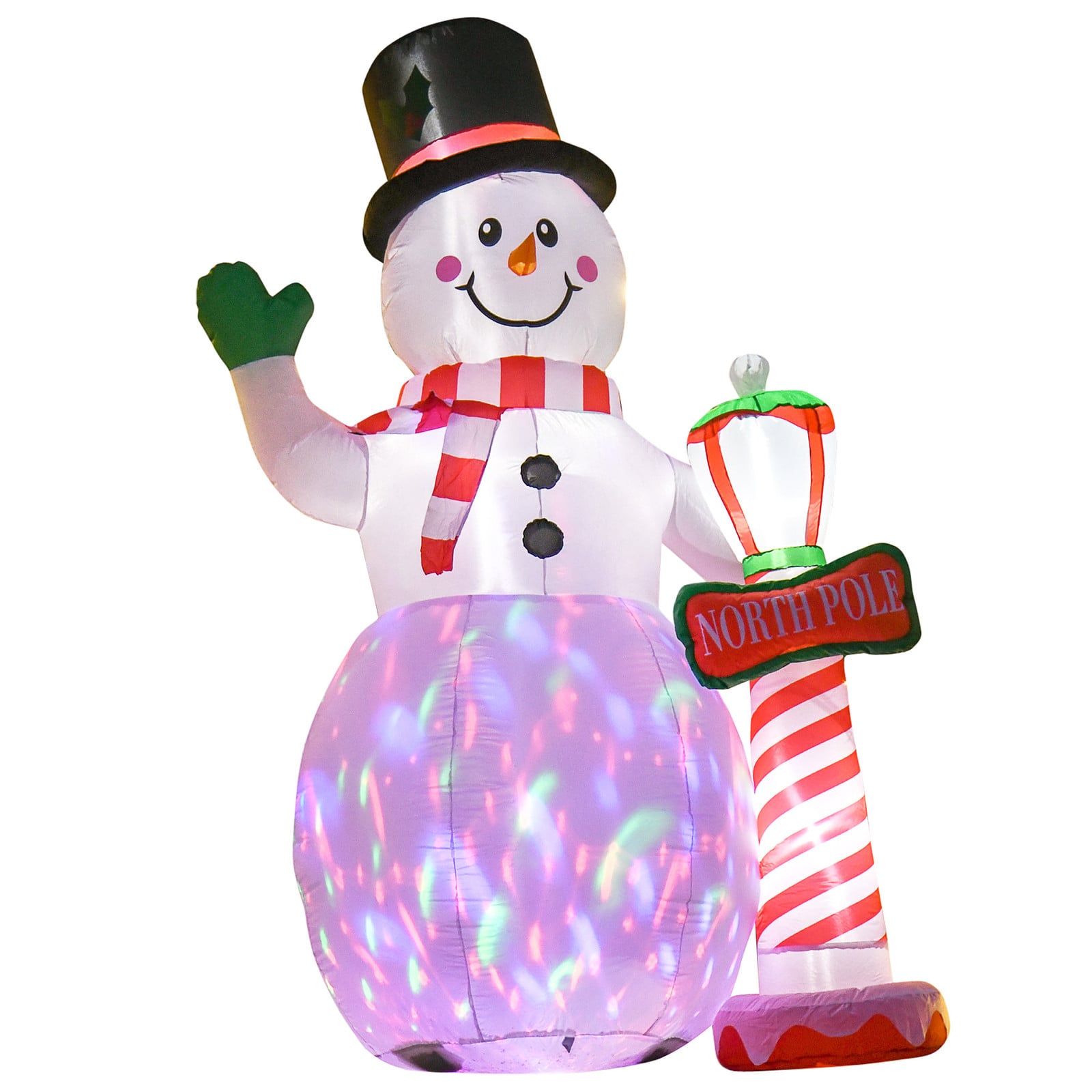 HOMCOM Opblaasbare Sneeuwpop met LED-verlichting en ventilator, Wit, Hoogte: 2,4 m