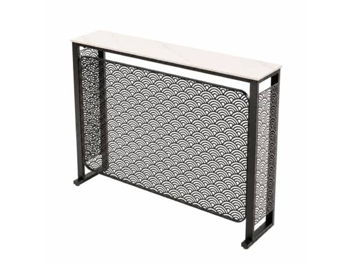 Heizkörperverkleidung Konsolentisch, Metall Heizkörperverkleidung Fliltisch Eingangsbereich mit Marmoroptik und Füßen, Effiziente Wärmeableitung(Black,140cm/55in)