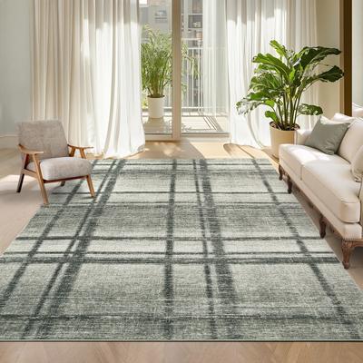 Garvee Modern Distressed Linear Plaid Area Rug
