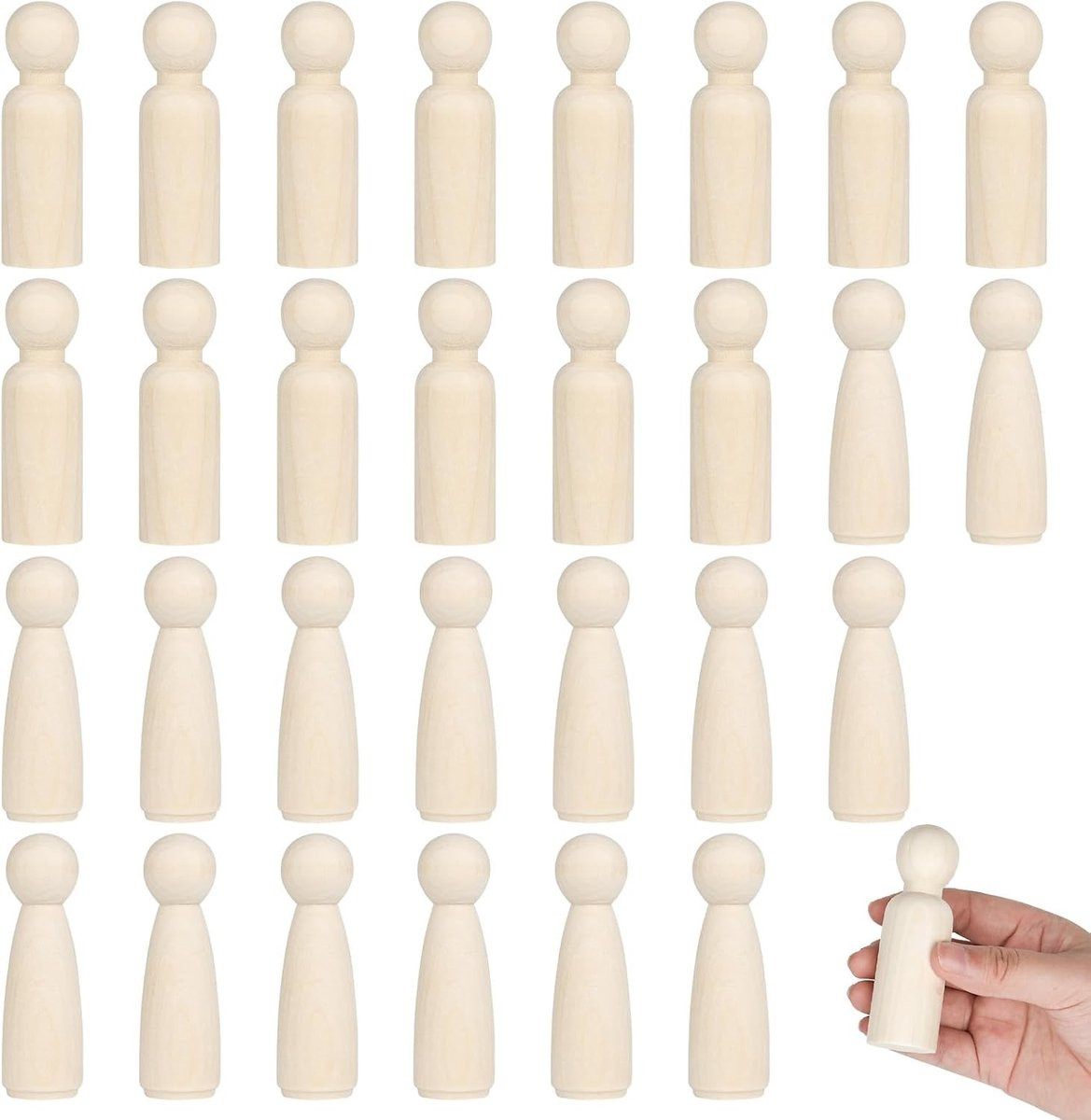 Set van 30 onbehandelde houten figuren voor kinderen om te schilderen en voor creatieve DIY-projecten