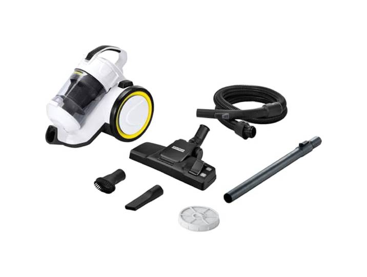 Kärcher VC 3 Aspirateur traineau Multi-cyclonique sans Sac\, Filtre HEPA 13 Haute efficacité\, bac à poussière Transparent\, Compact et Silencieux\, Blanc/Noir