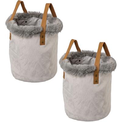 Organizer CREATIV HOME "Weihnachtsdeko", grau, H:20cm Ø:20cm, Polyester, Aufbewahrungsboxen, mit Kunstfellrand und Henkel, Höhe 20 cm, auch als Übertopf geeignet