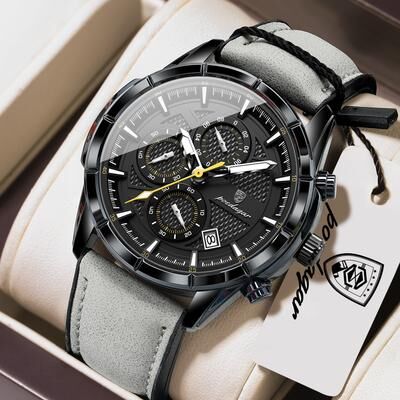 Uplifted Trends Vintage Couple Wristwatch Quartz Leather Mens Watch With Date Chronograph Waterproof Luminous Watch Gift For Husband black