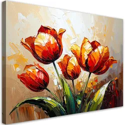 LEINWANDBILD Rote Tulpen auf beigem abstrakten Hintergrund 90x60cm