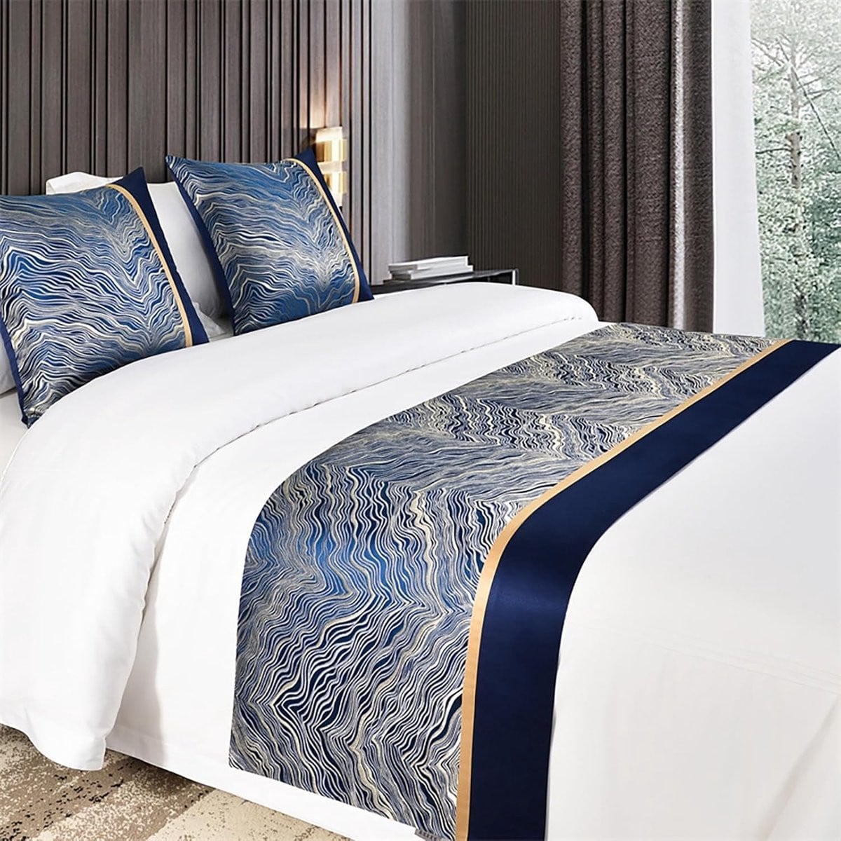 Blauwe Bedloper Jacquard Bed Runner met Dubbelzijdig Patroon - 50 x 50 cm