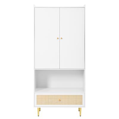 MODFU Kleiderschrank Spanplatte Weiß/Natur, 80 x 48 x 175 cm