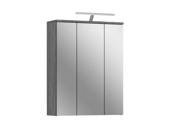 Homes & Jones Spiegelschrank inkl. Beleuchtung Blake (B/H/T: ca. 64/77/21 cm) in Rauchsilber Nachbildung, Silberfarben, Recyclingholz, 64x77x21 cm, Badezimmer, Badezimmerspiegel, Spiegelschränke