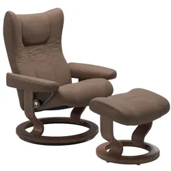 Stressless Sessel mit Hocker Wing Classic Leder Braun Batick Mole L (Large)