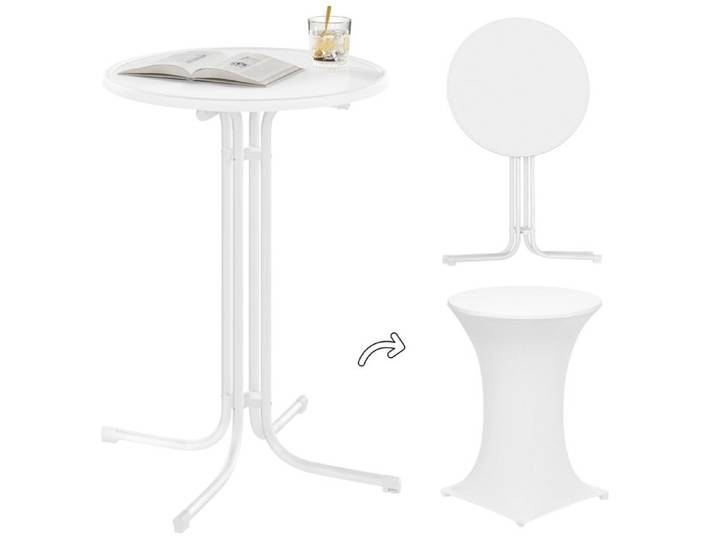 Table Haute Pliante - WOLTU Table bar Ronde - Nappe incluse - Cadre métal - Blanc 80x80x110cm