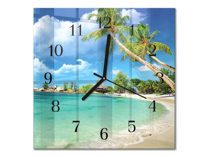 Tulup Wanduhr 30x30 cm - Strandpalmen, Grün, Glas, Quadratisch, 30x30x0.4 cm, Dekoration, Uhren, Wanduhren