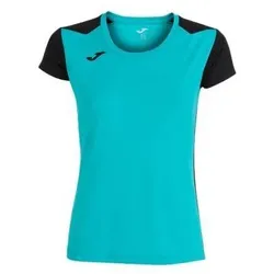 Joma, Damen, Sportshirt, Record Kurzarm-T-Shirt (L), Schwarz, Türkis