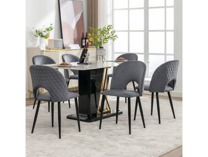 Chaise Salle A Manger Velours Gris Lot De 6 Siege Design FloraGrace Pour Salle A Manger Pieds Reglables 44x47x84cm
