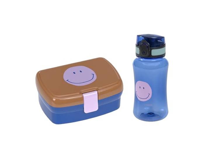 LÄSSIG Brotdose & Trinkflasche Set - Lunch Set mit Lunchbox und Trinkflasche (460 ml)/Little Gang Smile caramel/blue