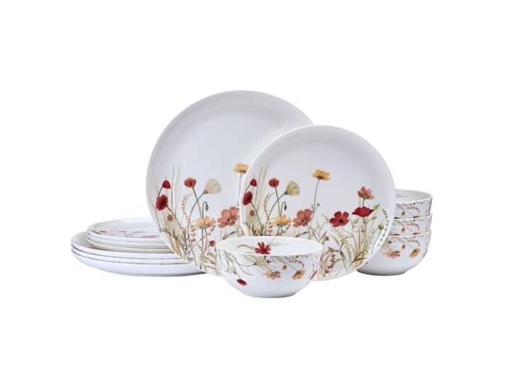 Mikasa Meadow Serenade Geschirr-Set, 12-teilig, Blumenmuster, Knochenporzellan, langlebig, splitterfest, leicht, Service für 4 Personen