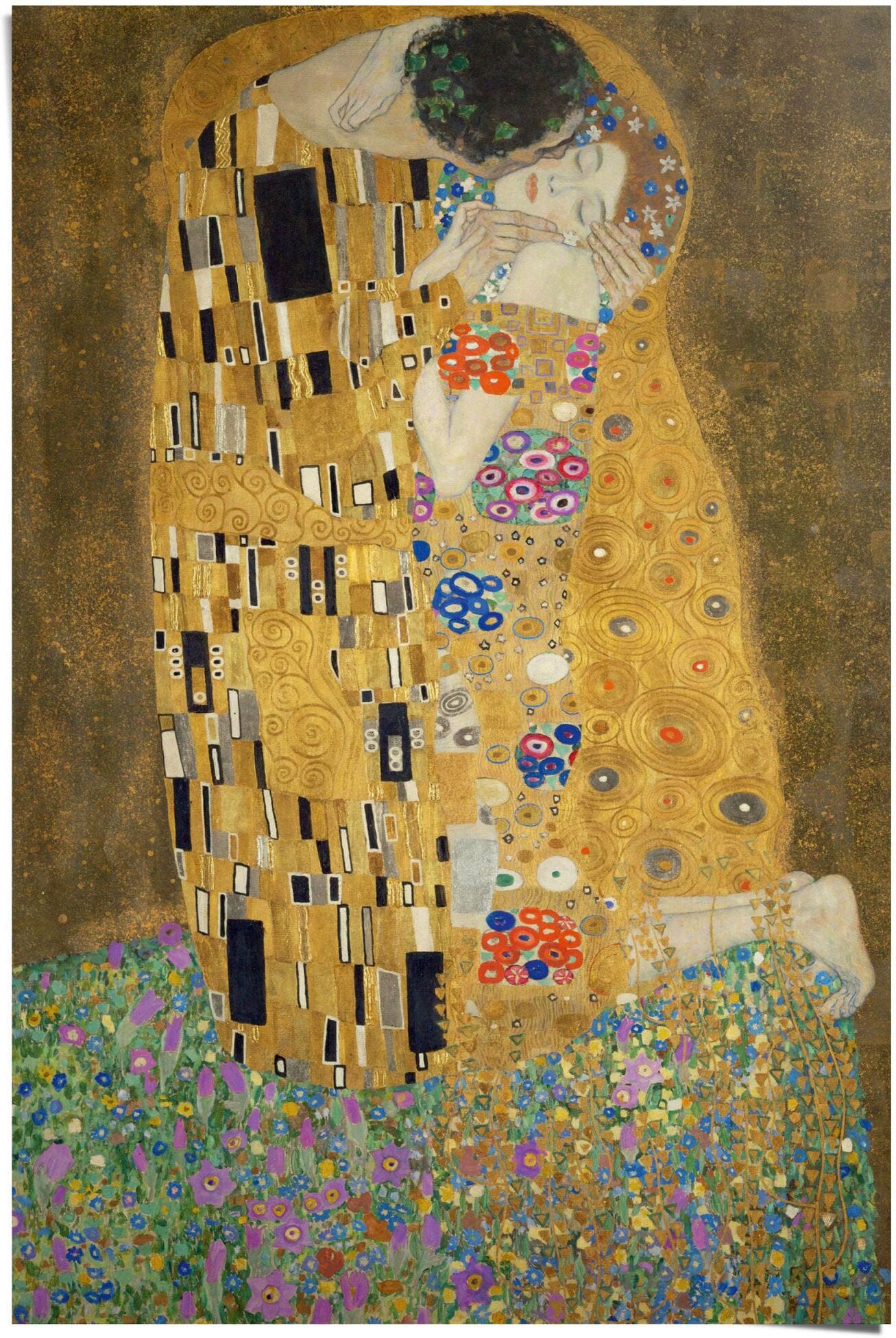 Reinders! Poster REINDERS "Poster Der Kuss Gustav Klimt", gold (farbe bild(er): goldfarben), B:61cm H:91,5cm, Papier, Bilder, Poster farbe bild(er): goldfarben B/H/T: 61cm x 91,5cm, Kunst, 1 Stk.