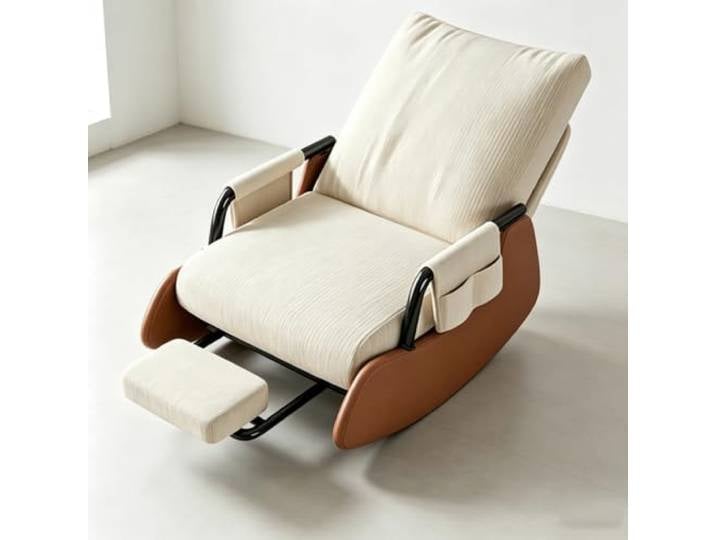 Lounge Schaukelstuhl mit Breiter 60cm Sitzfläche Wohnzimmersessel mit harmonischer Wippfunktion und durchdachter Seitenaufbewahrung.